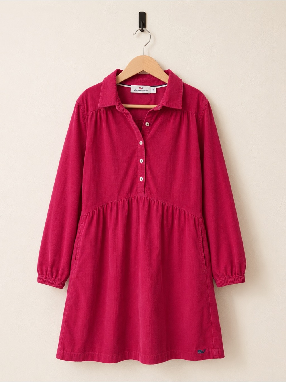Vineyard Vines Girls' Pink Long-Sleeve Polo Corduroy Dress Size Medium